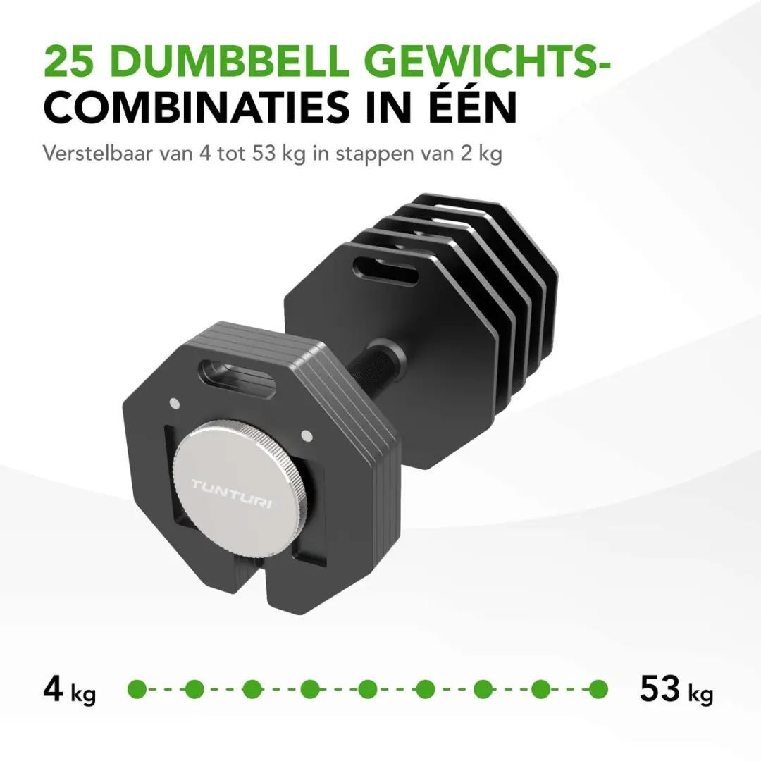 Tunturi Rapid Verstelbare Dumbbell 53kg - 25 Gewichten - Zwart