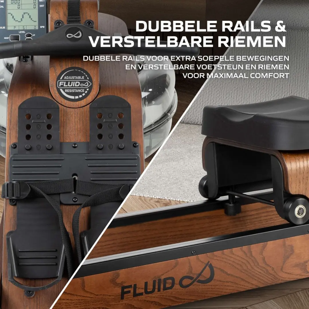 Fluid Rower EU-ROW 3 Walnut Roeimachine - 5 Weerstanden - Waterweerstand - Opklapbaar