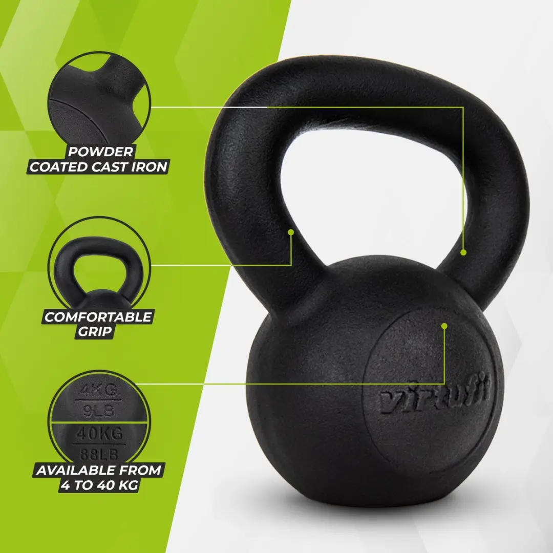 VirtuFit Kettlebell Pro Gietijzer 4 kg - Zwart