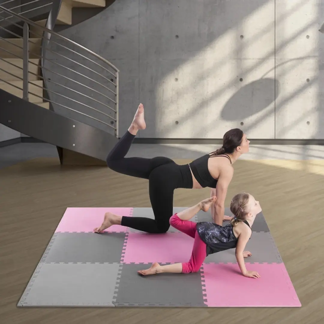 HMS One Fitness Puzzelmat - 9 Stuks 10mm Roze/Grijs