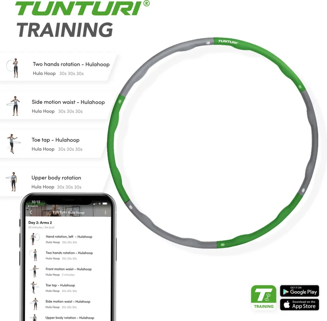 Tunturi Fitness Hoelahoep 100cm - 1,8kg - Groen/Grijs
