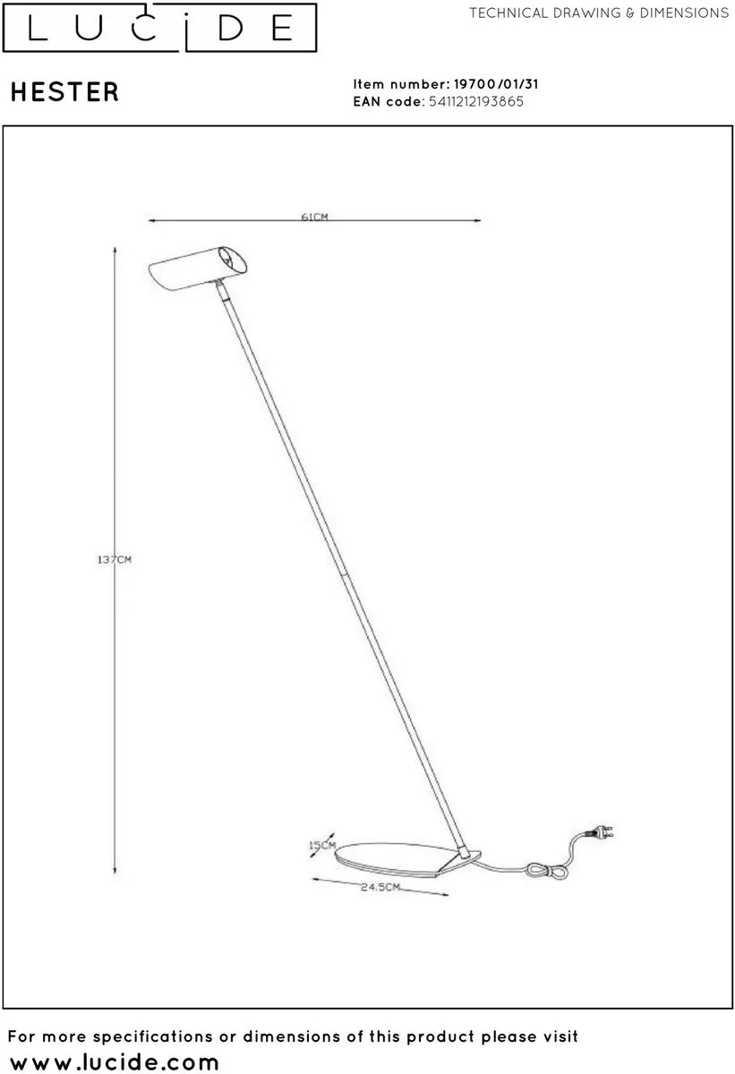 Lucide Hester Leeslamp GU10 - Wit