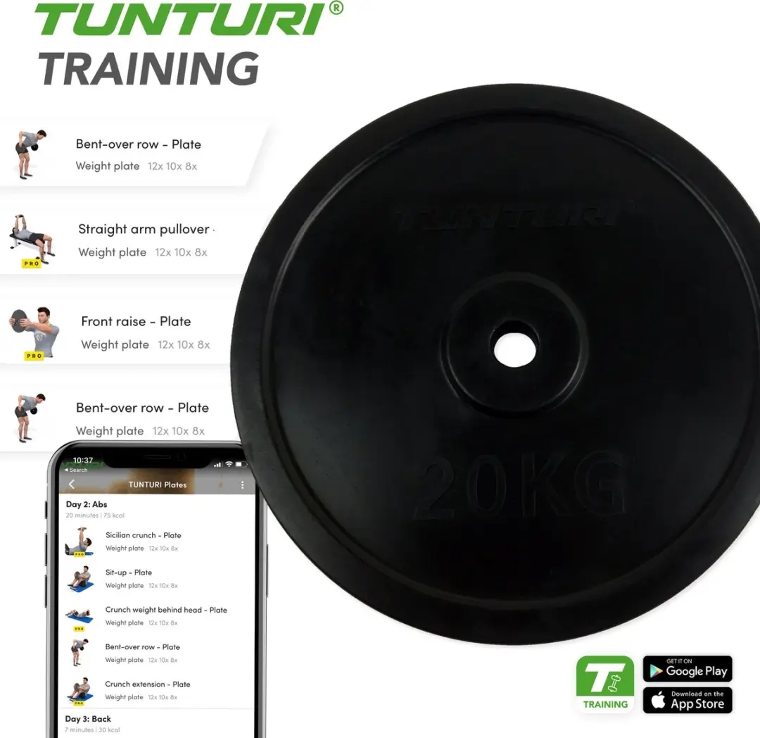 Tunturi Halterschijf 20kg - 30mm - Zwart