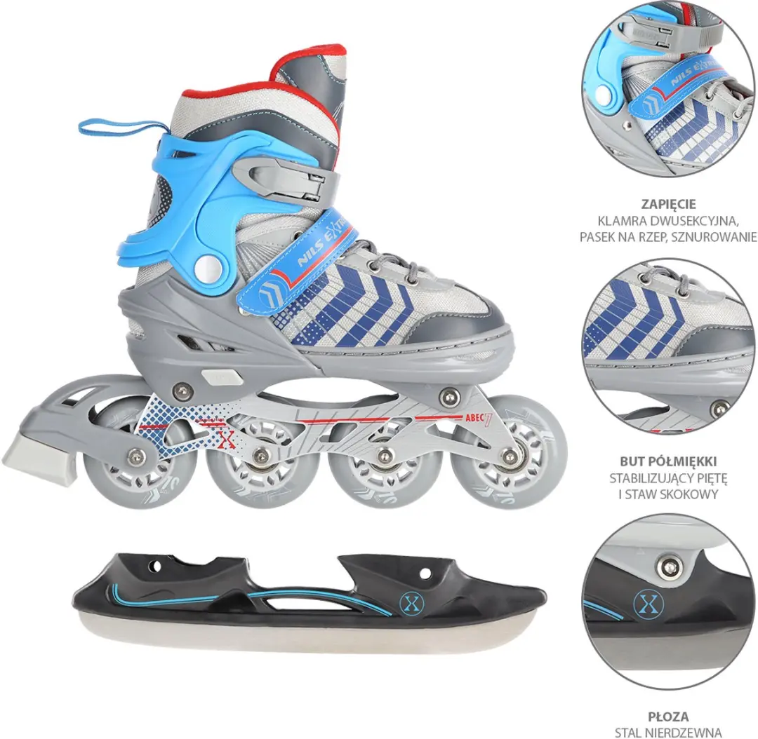 Nils Extreme 4in1 Skeelers Verstelbaar - Maat 34-38 - Grijs/Blauw
