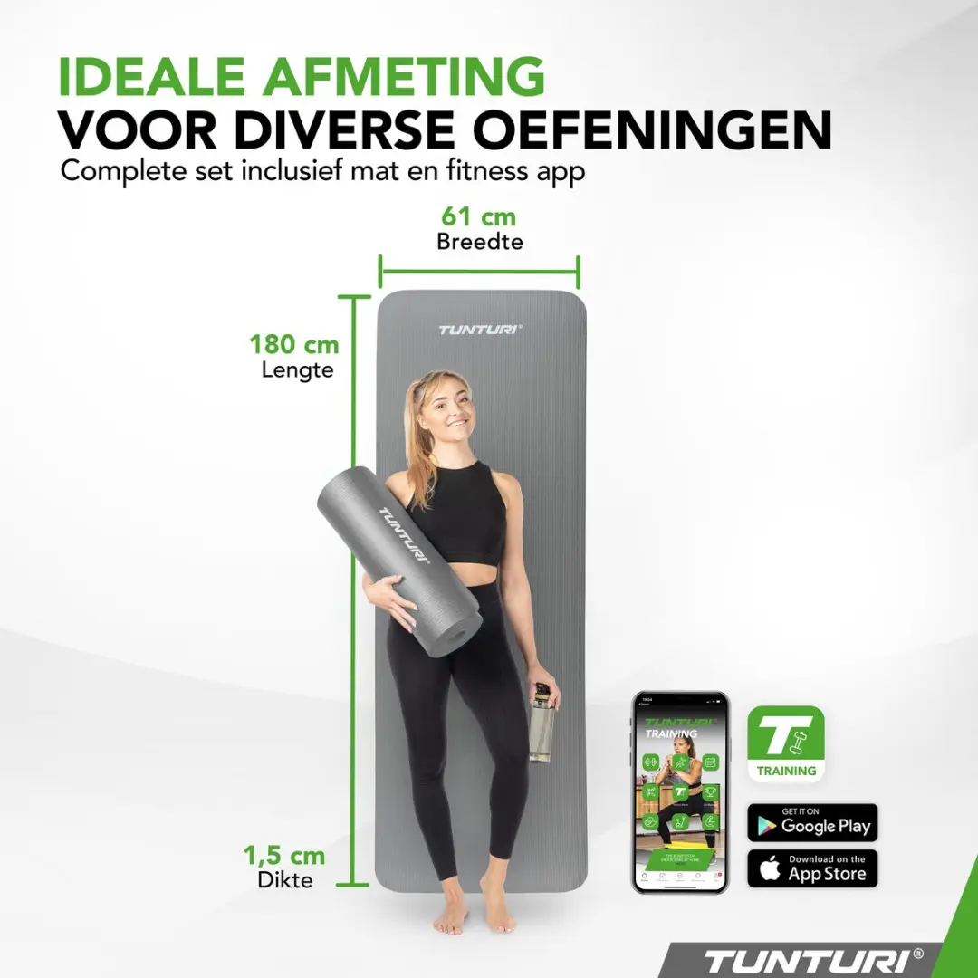 Tunturi NBR Yogamat - 180x60x1,5cm Grijs - afbeelding 6 van 6