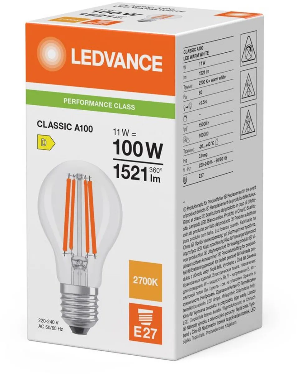 LEDVANCE Classic LED E27 Peer Filament 11W - 1521lm Warm Wit - afbeelding 3 van 3
