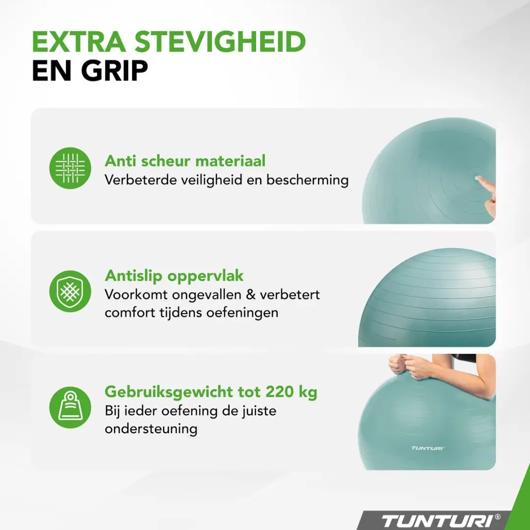 Tunturi Anti Burst Fitnessbal 75cm - 220kg - Petrol