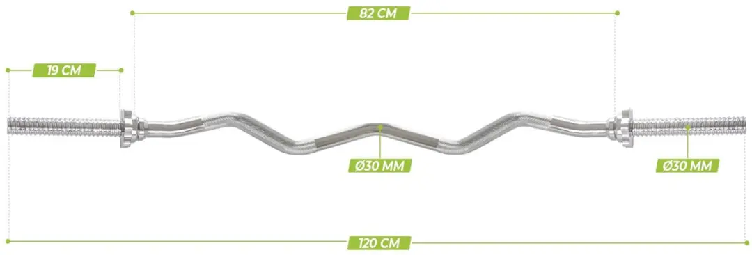 Virtufit Curlstang EZ Halterstang 120cm - 30mm - Zilver
