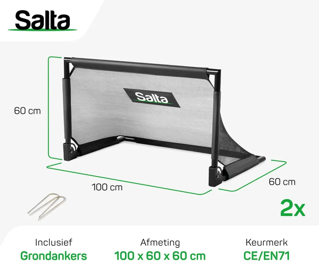 Salta Challenge Voetbaldoel Set 2 Stuks - 100x60x60cm - Zwart