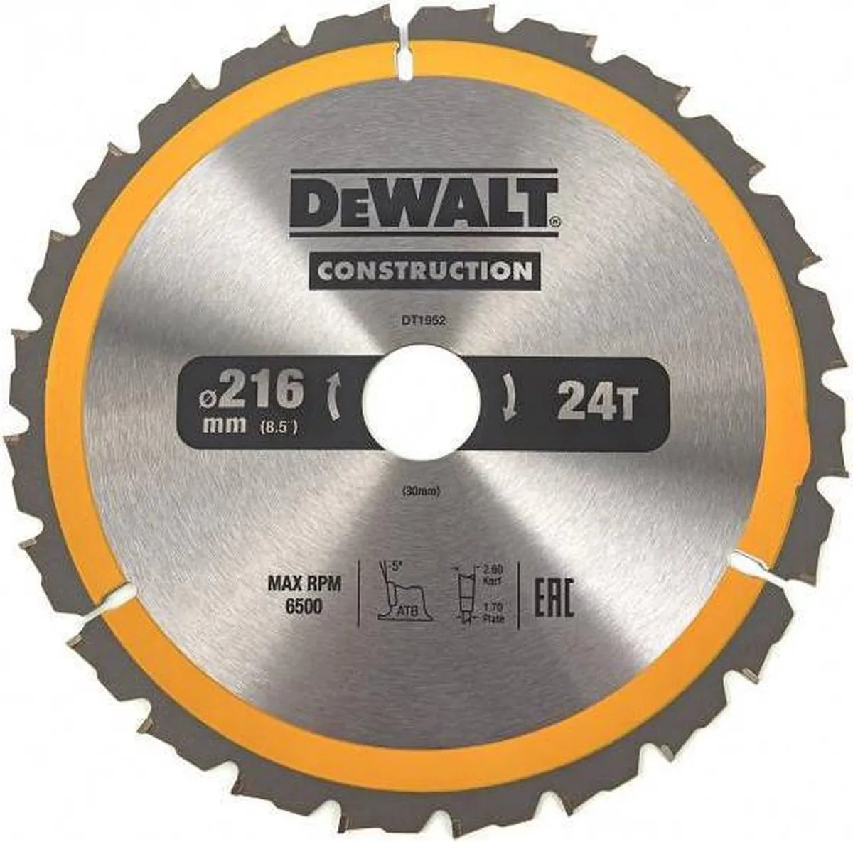 DeWalt DT1952-QZ Cirkelzaagblad 216mm 24 Tanden - Aluminium
