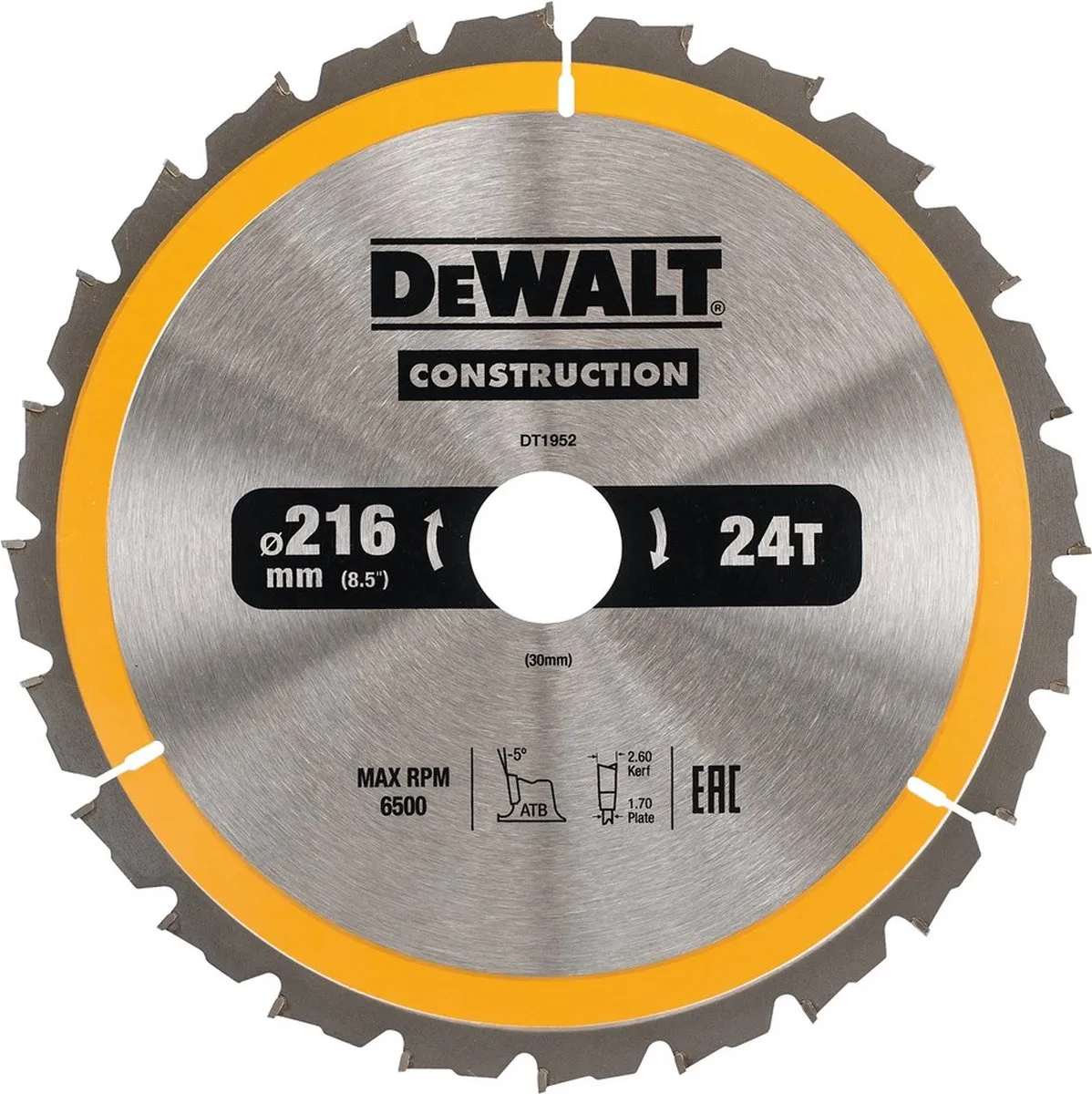 DeWalt DT1952-QZ Cirkelzaagblad 216mm 24 Tanden