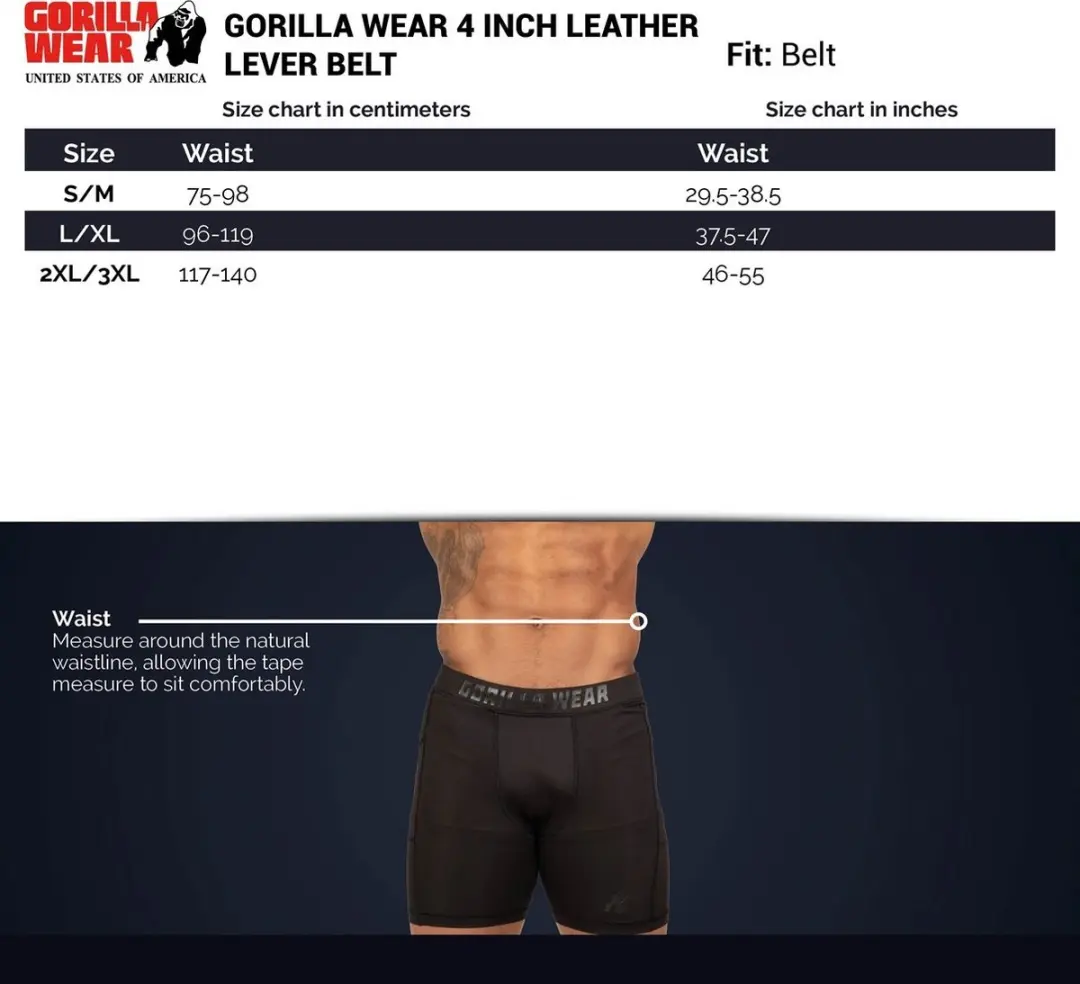 Gorilla Wear Leren Lever Lifting Belt 4 Inch - Zwart - 2XL/3XL