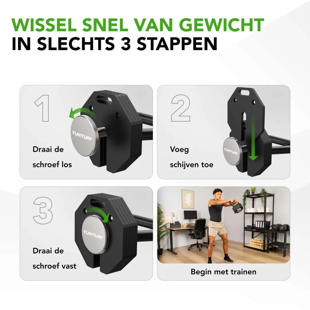 Tunturi Rapid Verstelbare Kettlebell 3,5-36kg - 25 Gewichten