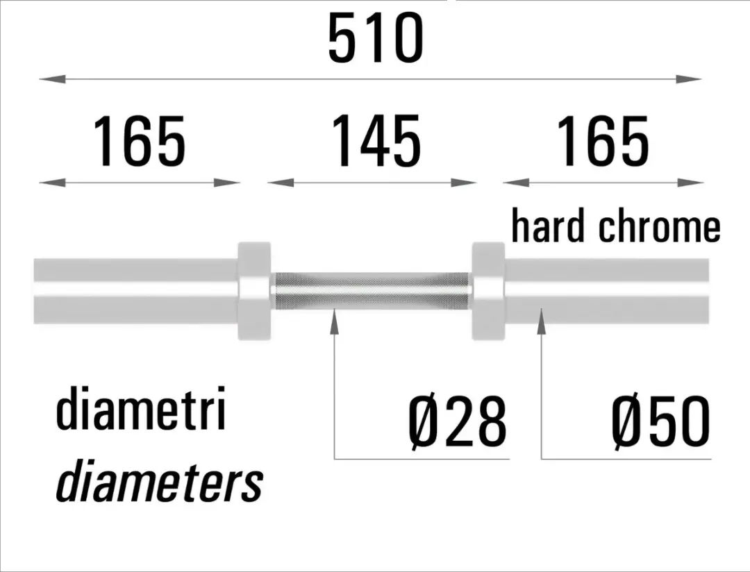 Toorx Professional Olympische Dumbbell Stang 51cm - 8kg - 50mm - Chroom