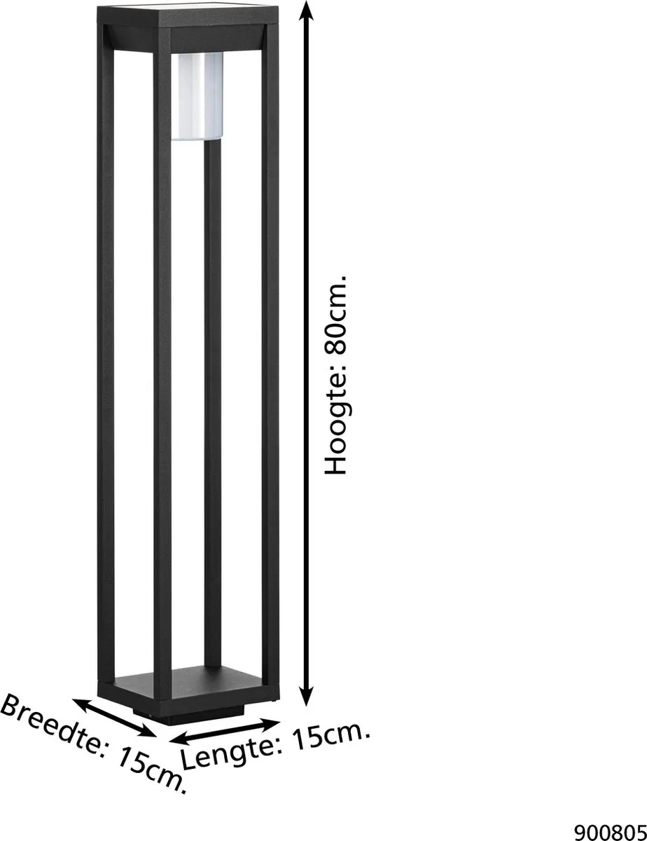 Eglo Martano Sokkellamp Buiten Solar 80cm - Zwart/Wit - afbeelding 6 van 6