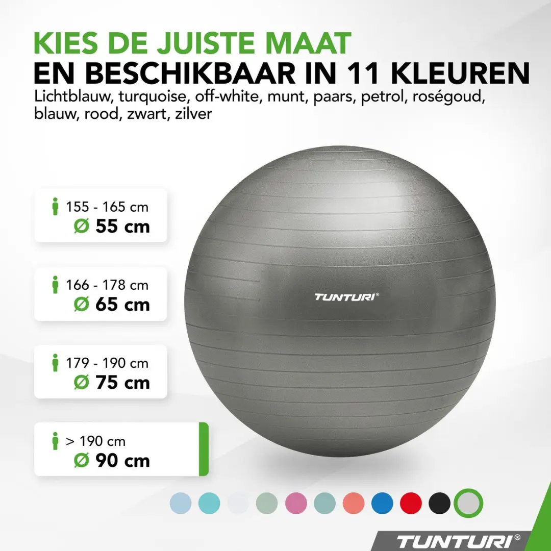 Tunturi Anti Burst Fitnessbal 90cm - 220kg - Zilver