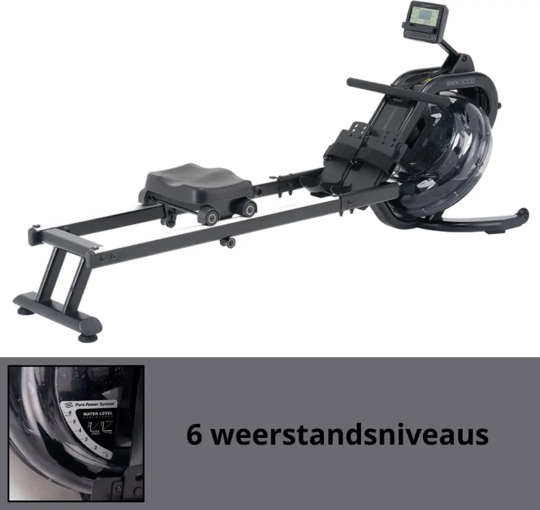 Toorx RWX-3000 Water Roeitrainer - 5 Programma's - 6 Niveaus - Zwart