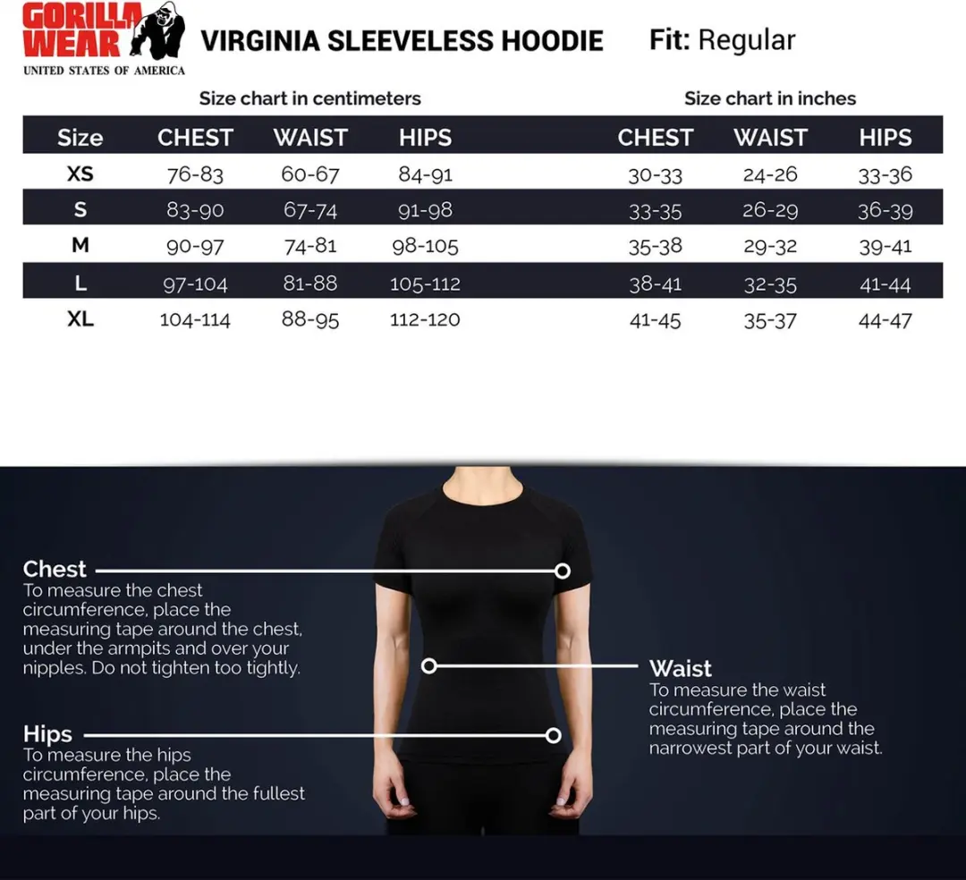Gorilla Wear Virginia Mouwloos Hoodie S - Zwart