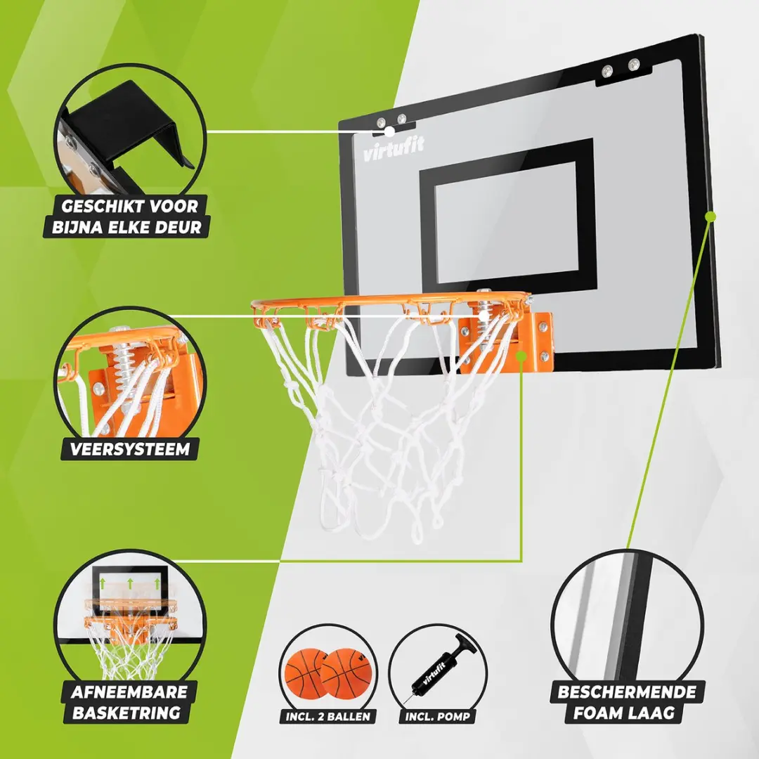 Virtufit Pro Mini Basketbalbord 45x30cm - Zwart