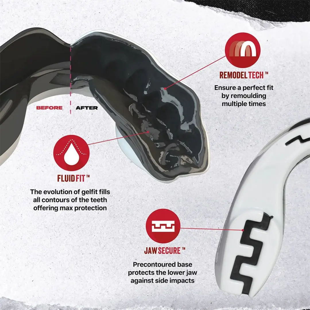 Safejawz Extro-Series Moustache Gebitsbeschermer - One Size - Wit/Zwart