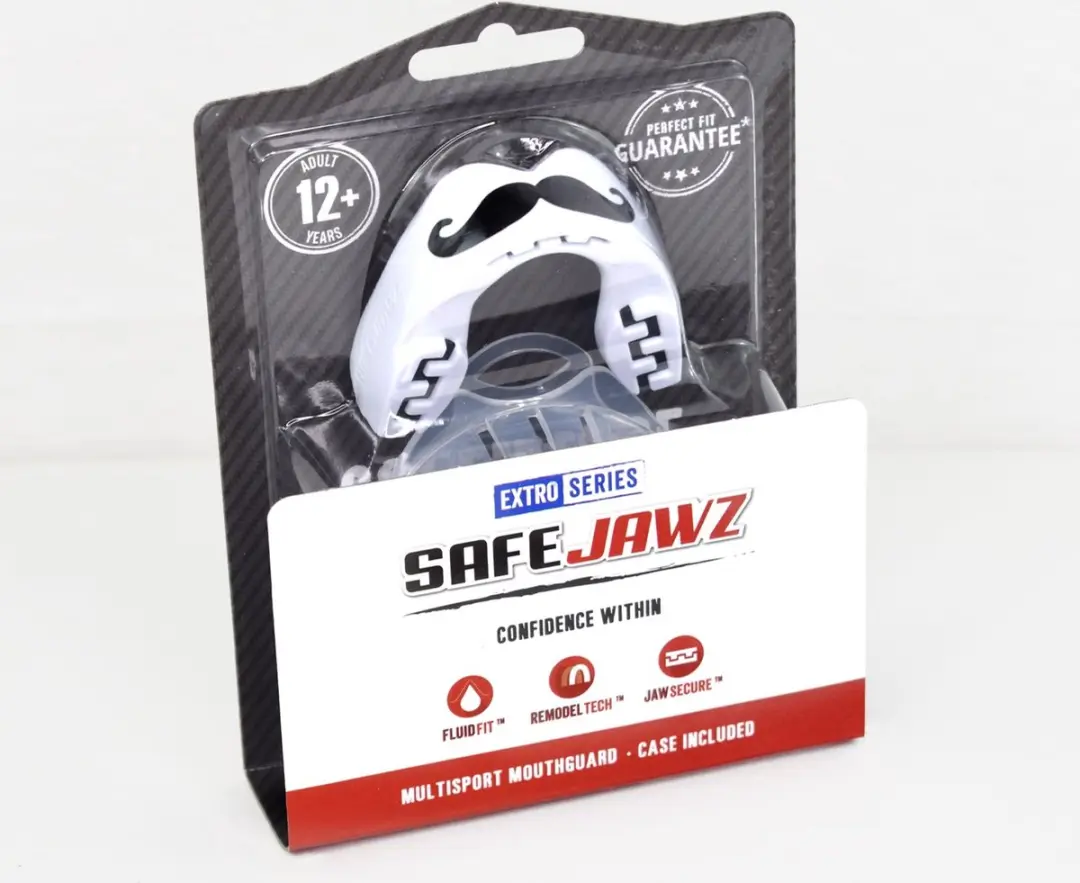 Safejawz Extro-Series Moustache Gebitsbeschermer - One Size - Wit/Zwart - afbeelding 6 van 6
