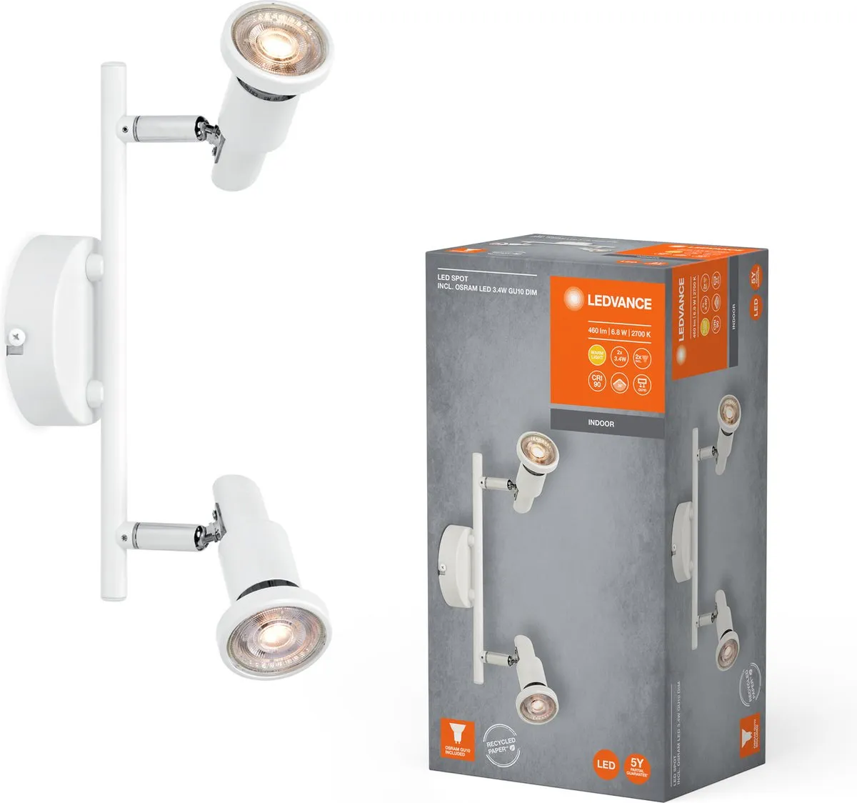 LEDVANCE LED Spot GU10 2x3,4W 927 DIM - Warm wit 2700K - CRI 90