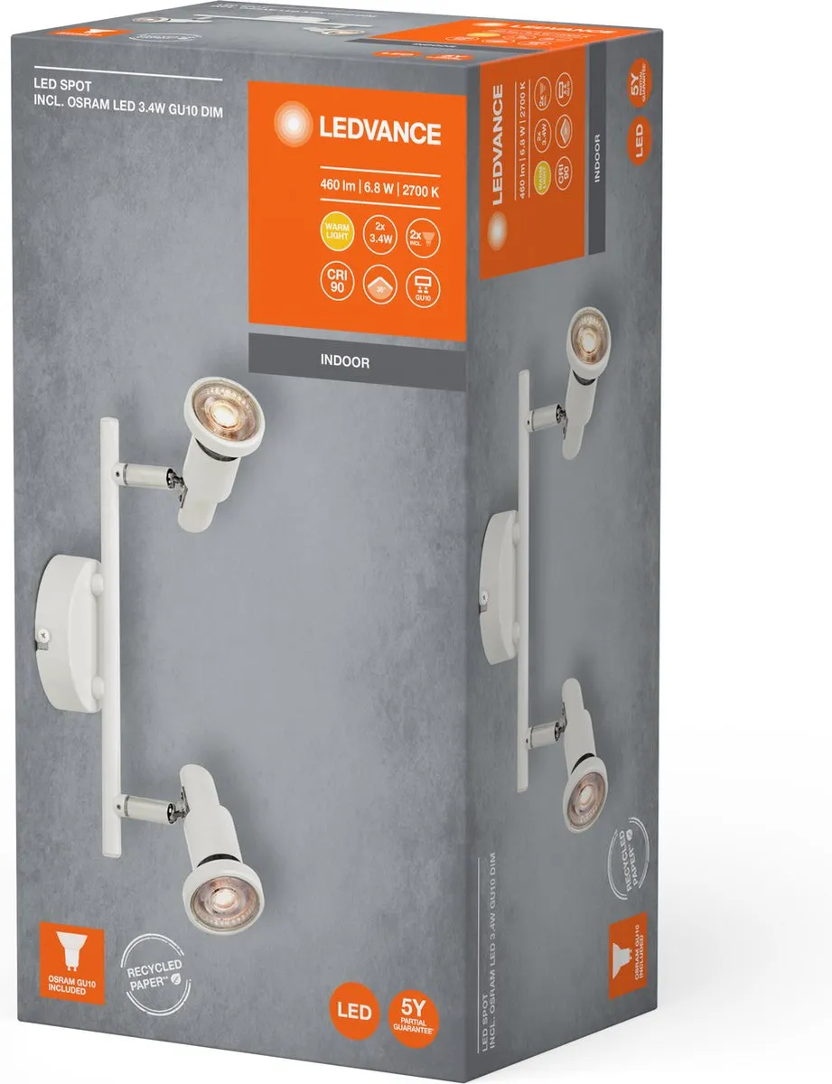 LEDVANCE LED Spot GU10 2x3,4W 927 DIM - Warm wit 2700K - CRI 90