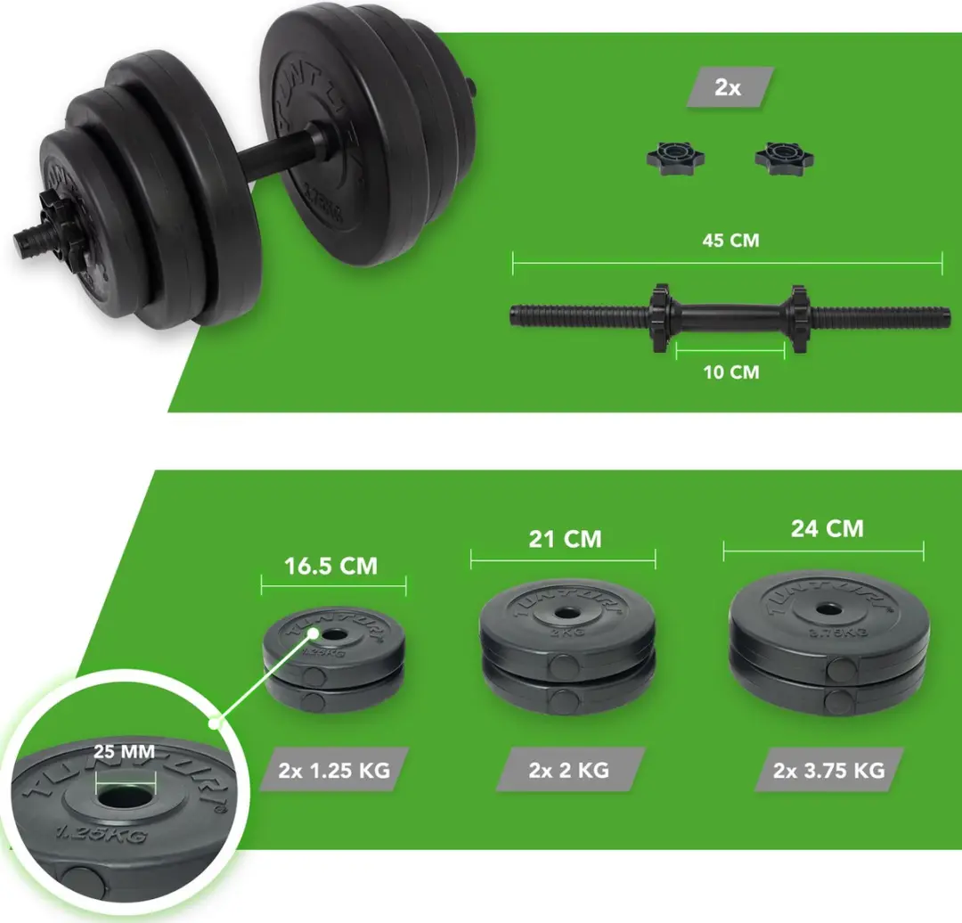 Tunturi Dumbbellset 15 kg - Zwart Vinyl