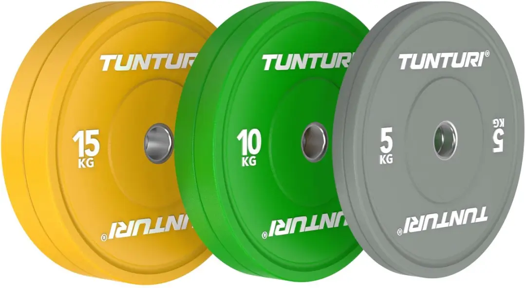 Tunturi Platinum Bumperplates Set 60kg - 45cm - Grijs/Geel/ Groen