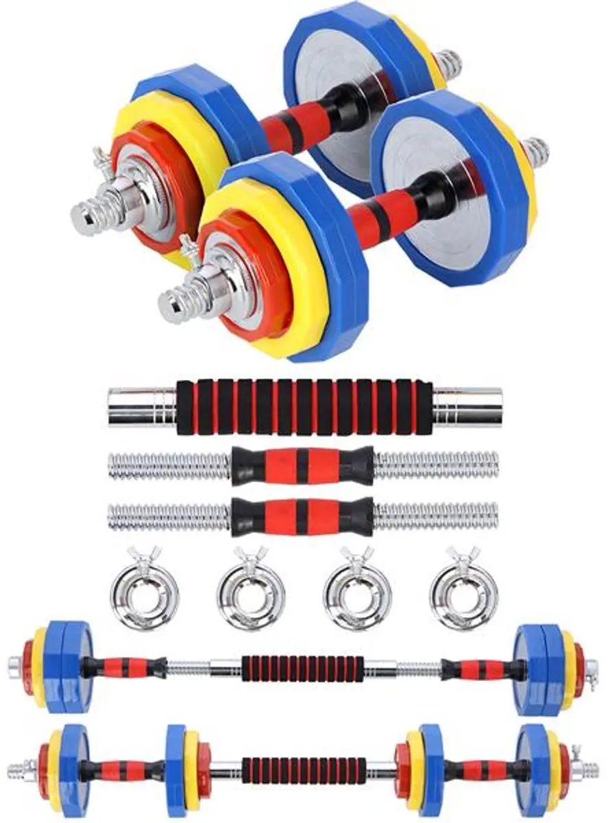 HMS Verstelbare Halter & Dumbbell Set 21kg - 24-delig - Rood/Blauw/Geel