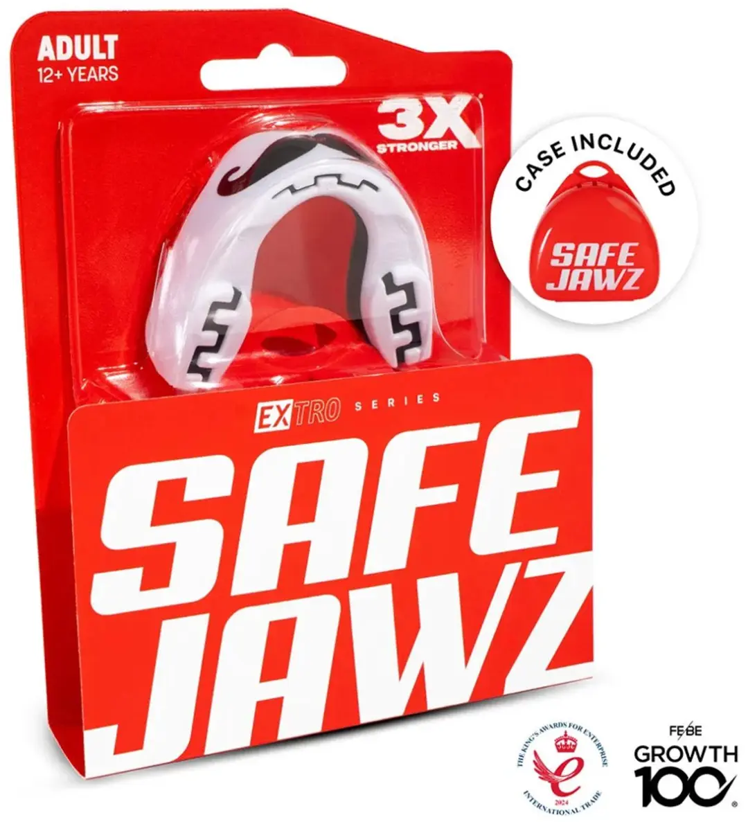 Safejawz Extro-Series Moustache Gebitsbeschermer Junior - Wit/Zwart