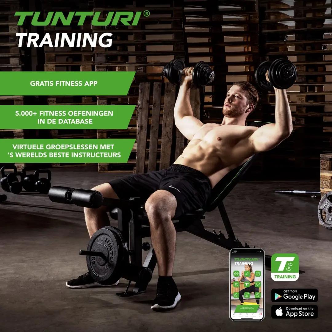 Tunturi Gietijzer Dumbbellset 20kg - 2x Halterstang 30mm - Zwart