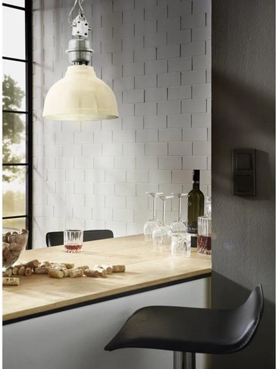Eglo Vintage Grantham Hanglamp - 1 Licht - Ø355mm - Beige/Chroom - afbeelding 6 van 6