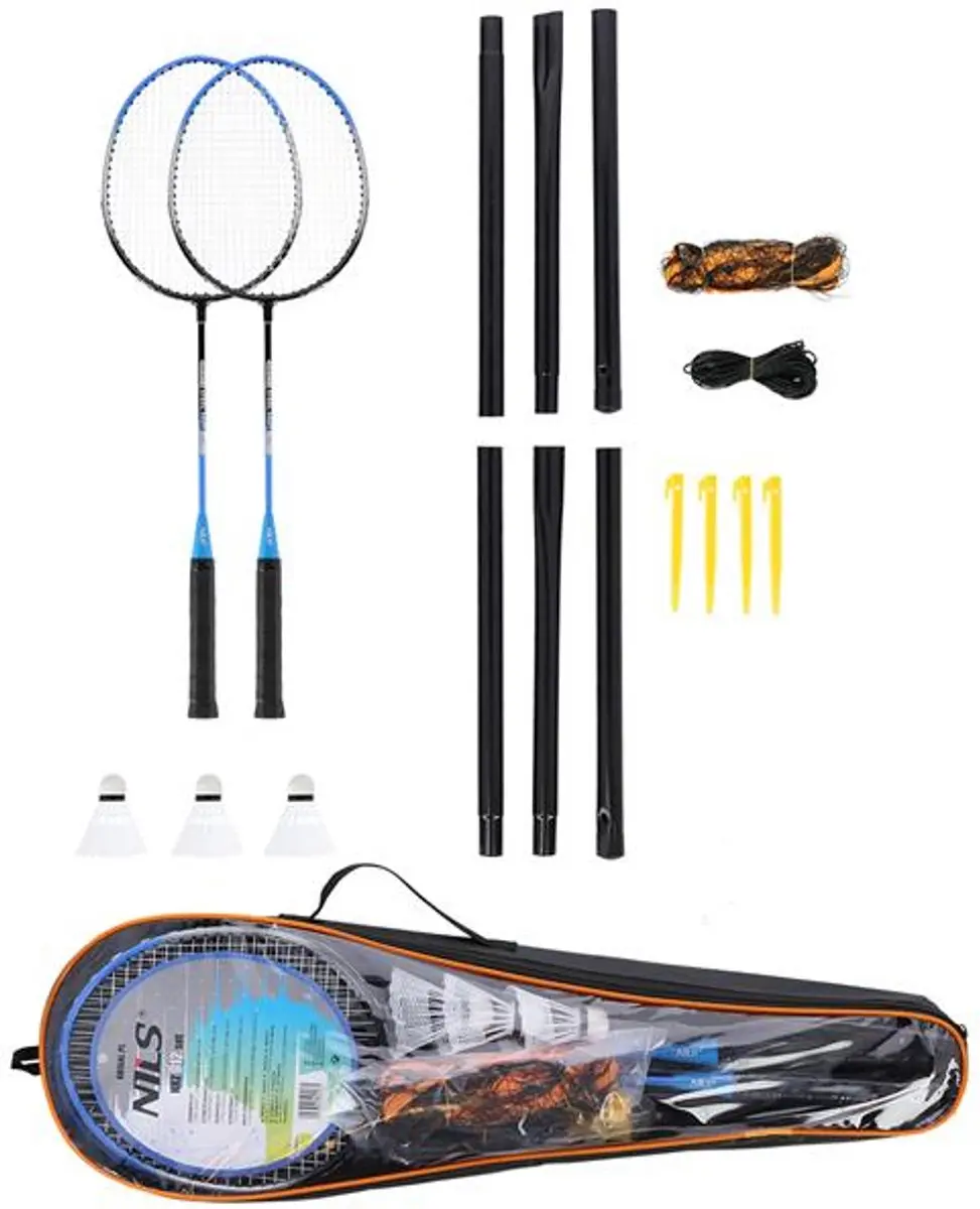 Nils Badmintonset Multicolor - 2 Rackets, 3 Shuttles, Net & Tas