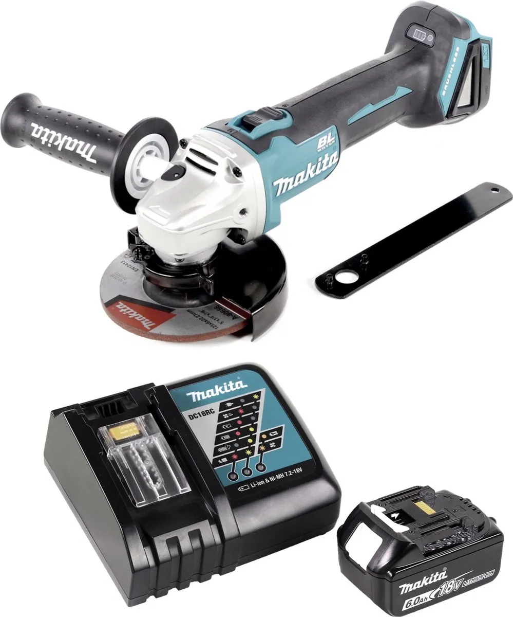 Makita DGA 506 RG1 Accu Haakse Slijper 18V 125mm - Borstelloos - 6.0Ah