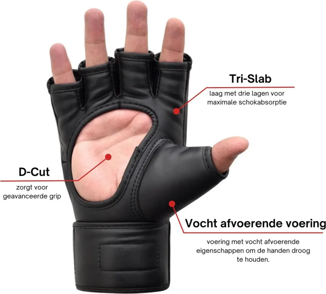NRG Boxing MMA Handschoenen 16oz - Leer - Zwart - XL