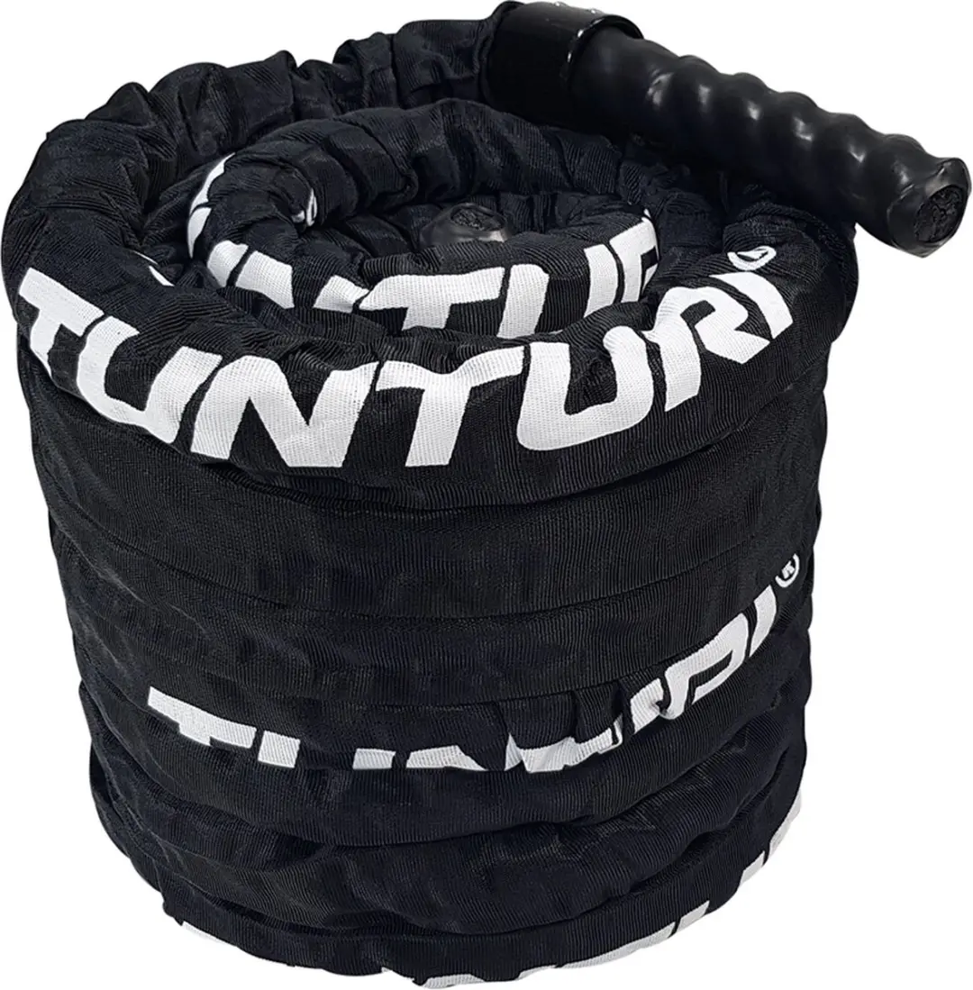Tunturi Pro Battle Rope 15m - Canvas Bescherming - Zwart/Wit - afbeelding 6 van 6