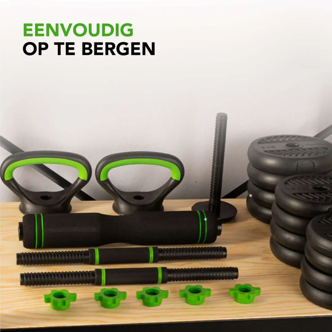 Tunturi Halterset Vinyl 20kg - Kettlebell & Barbell - Zwart/Groen