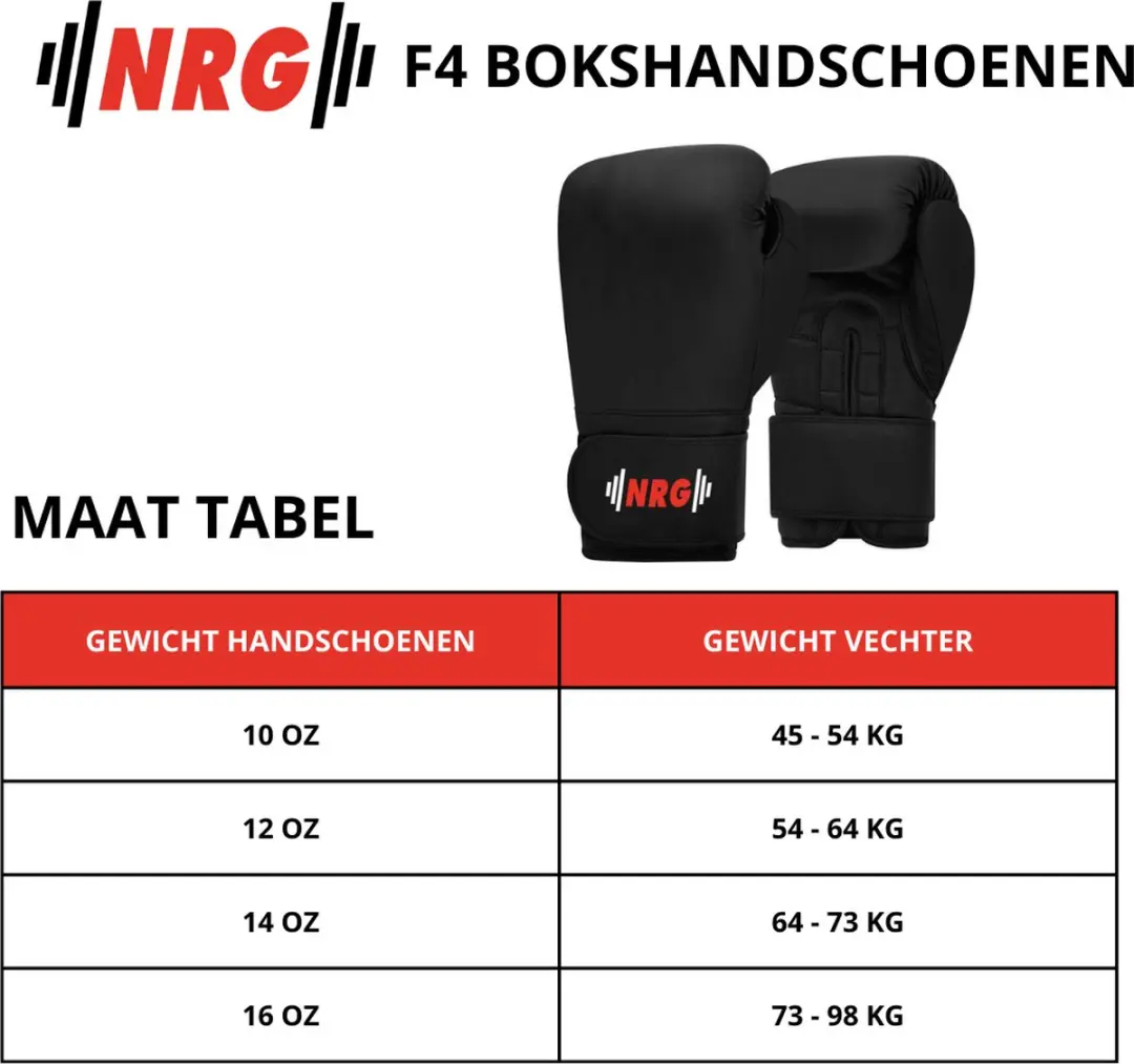 NRG Boxing F4 Bokshandschoenen 10 oz - Zwart - afbeelding 6 van 6
