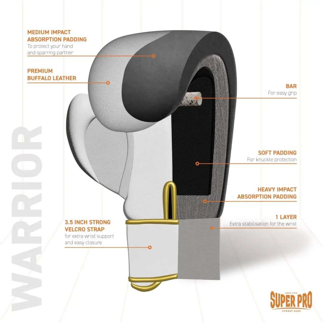 Super Pro Warrior Bokshandschoenen 16 oz - Wit/Goud