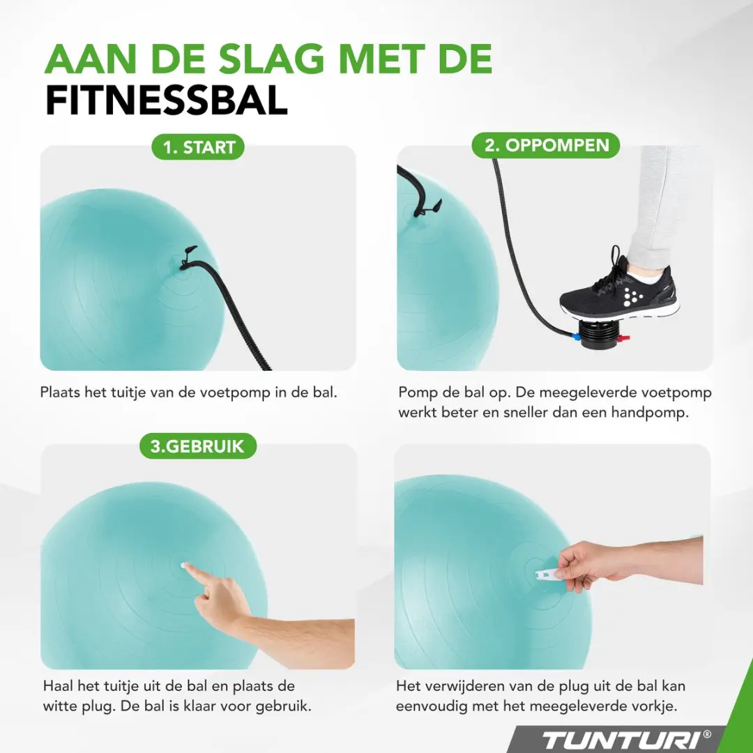 Tunturi Anti Burst Fitnessbal 75cm - 220kg - Turquoise