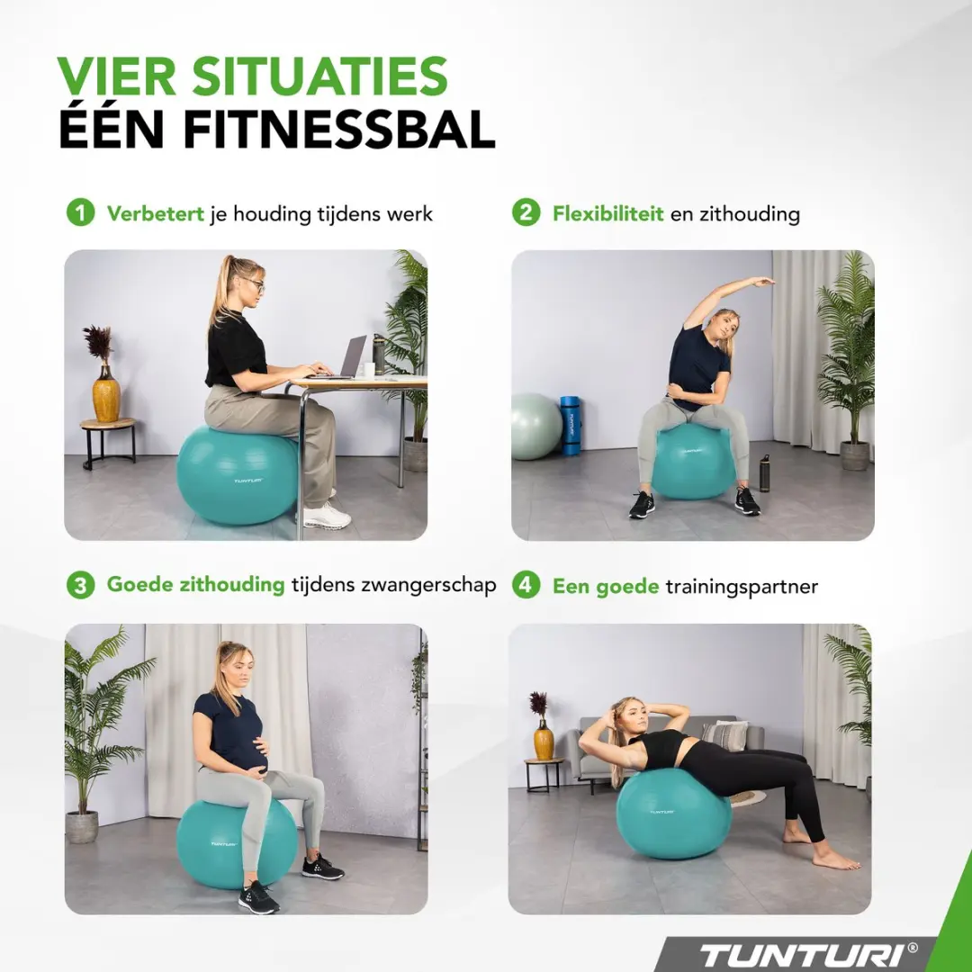 Tunturi Anti Burst Fitnessbal 75cm - 220kg - Turquoise