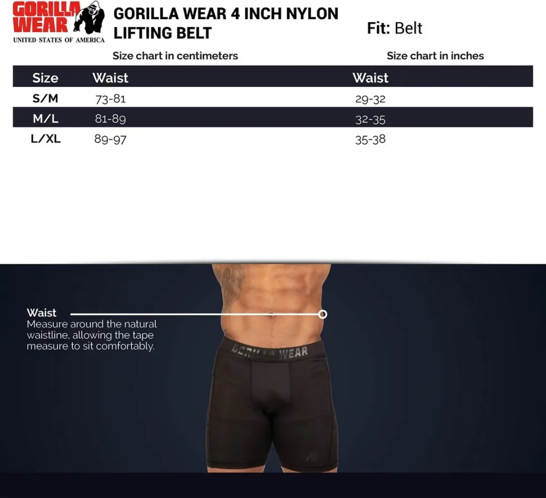 Gorilla Wear 4" Nylon Gewichthefgordel - L/XL - Zwart/Goud