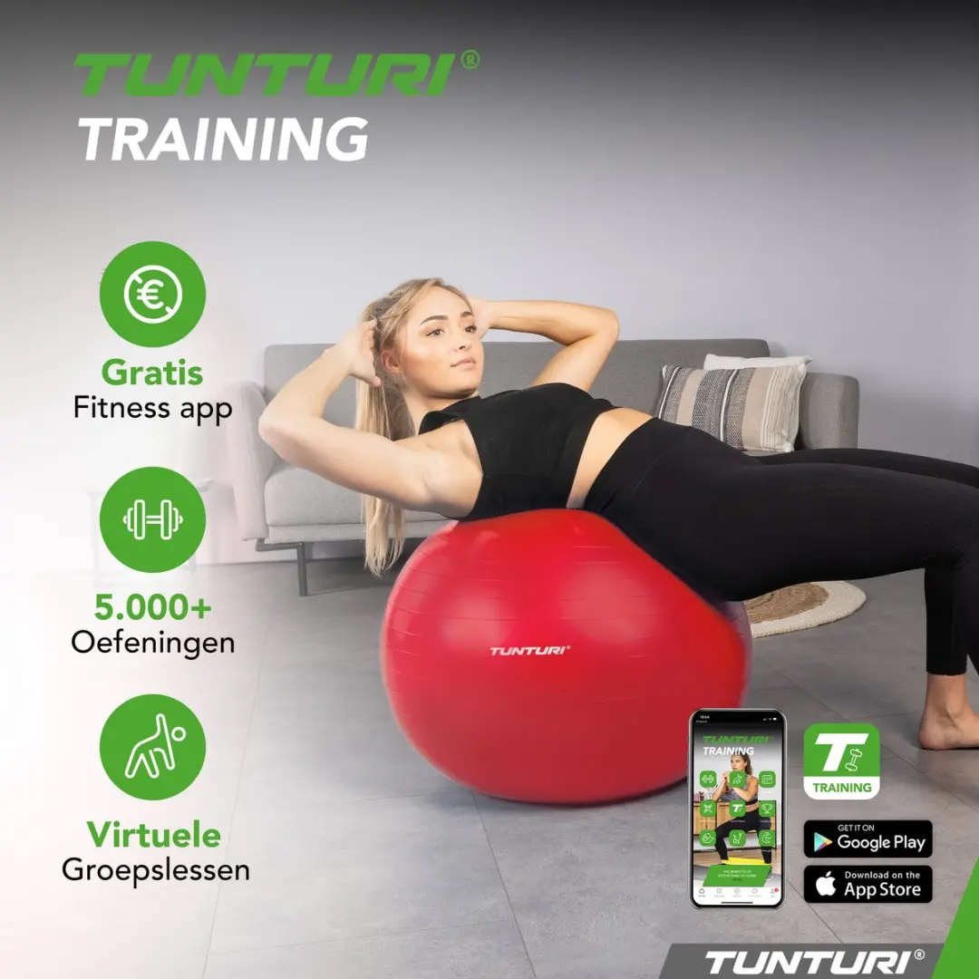 Tunturi Anti Burst Fitnessbal 55cm - 220kg - Rood