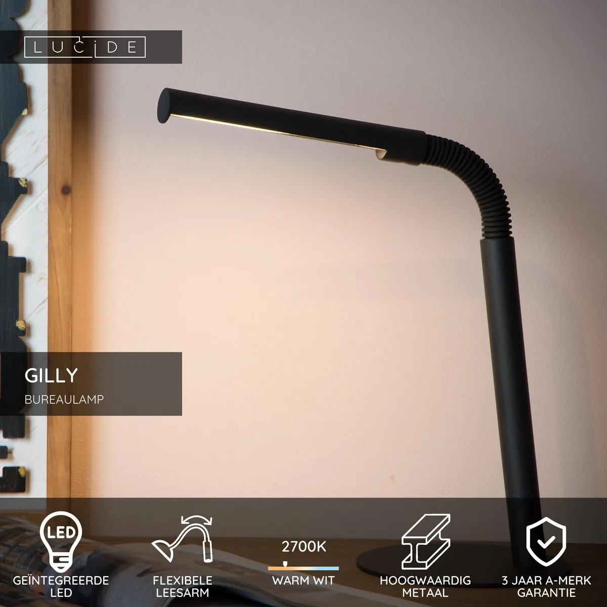 Lucide GILLY Bureaulamp LED 5W 2700K - Zwart