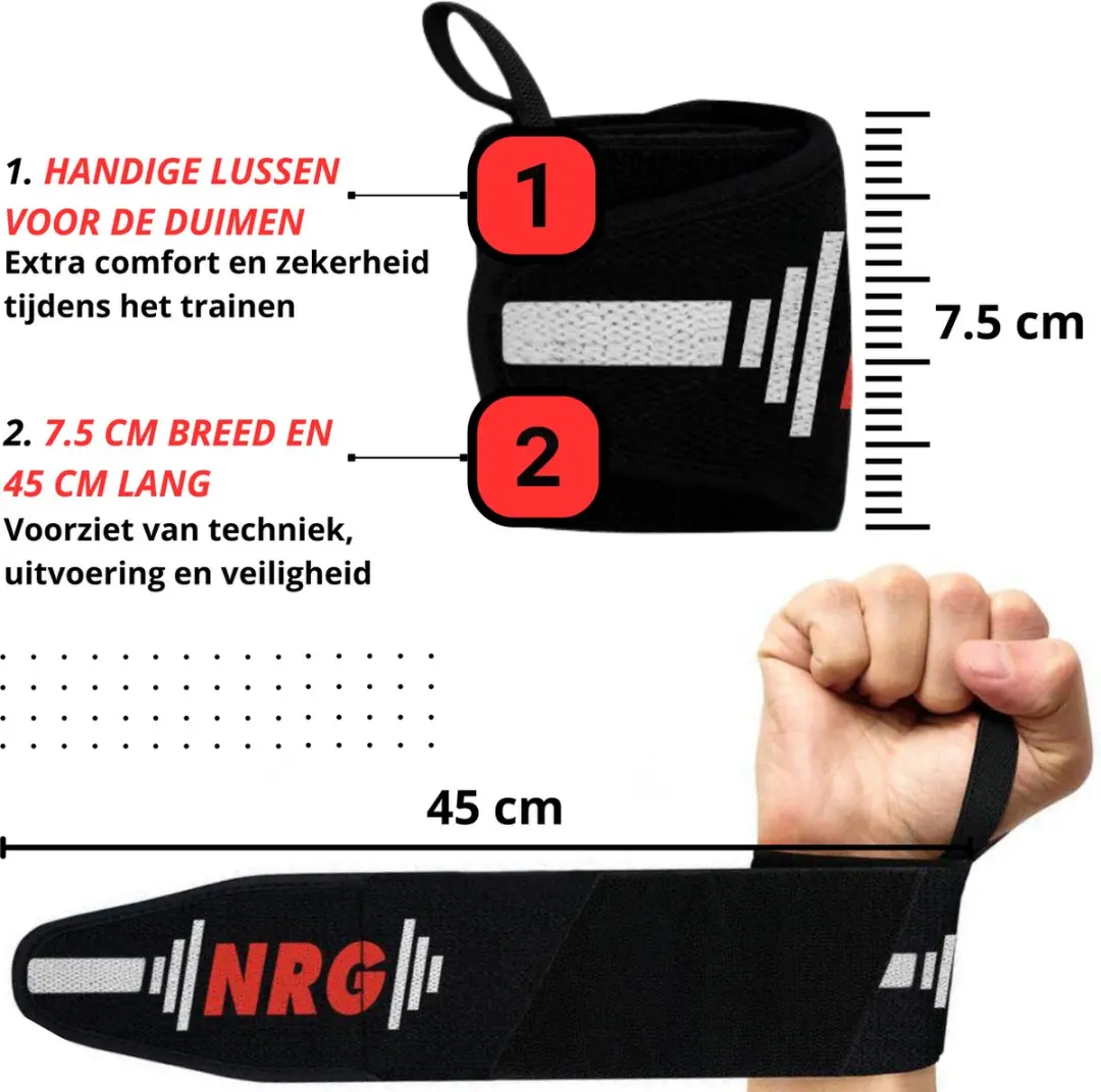 NRG Wrist Wraps Polsbandages - 2 Stuks - Zwart