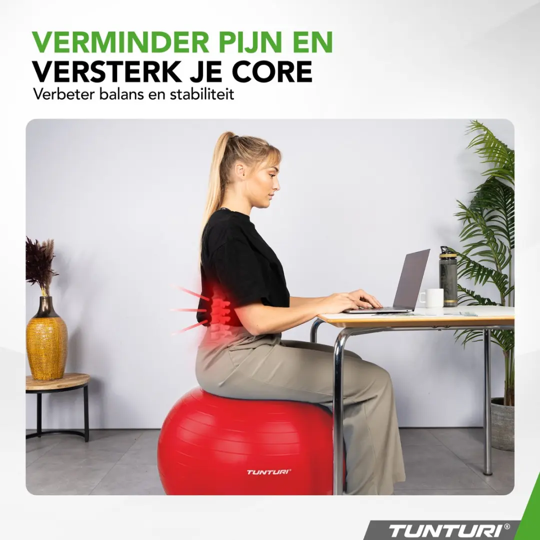 Tunturi Anti Burst Fitnessbal 65cm - 220kg - Rood