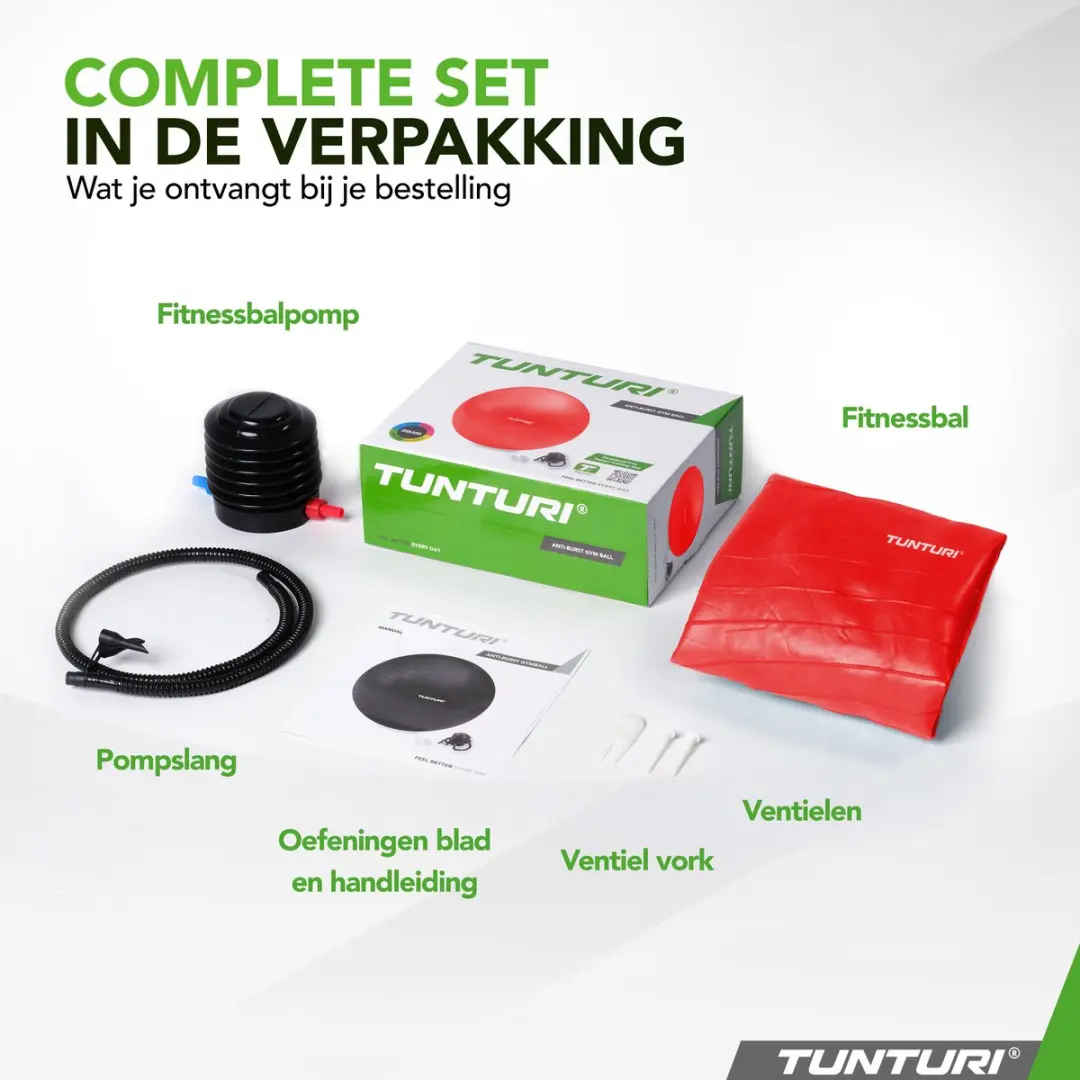 Tunturi Anti Burst Fitnessbal 65cm - 220kg - Rood