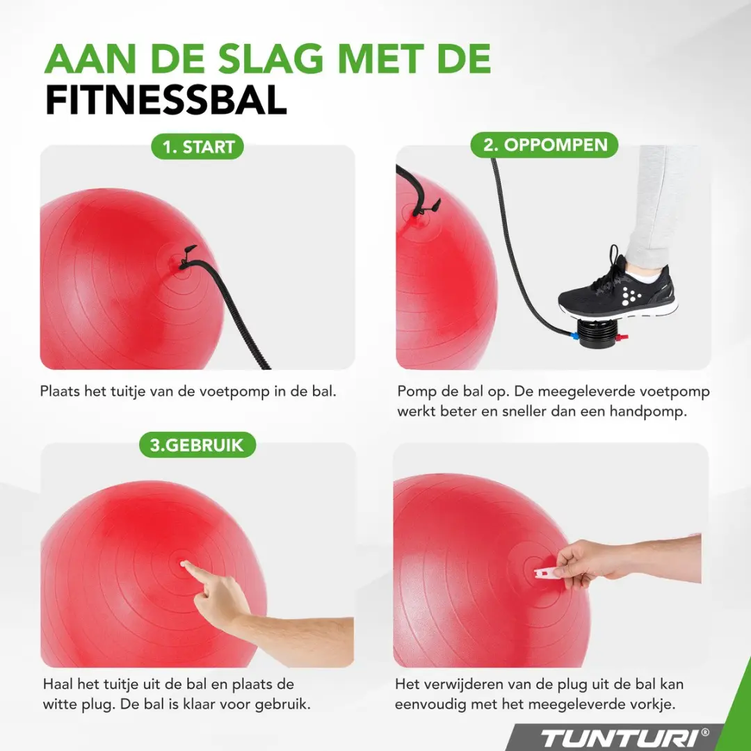 Tunturi Anti Burst Fitnessbal 65cm - 220kg - Rood