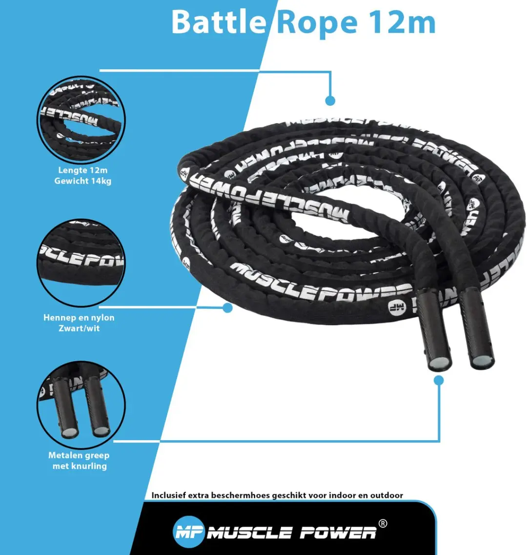 Muscle Power Battle Rope DELUXE MP1501 - 12m - Zwart